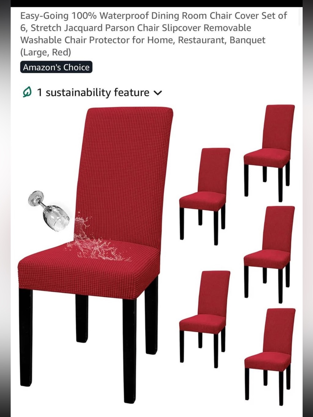 NIB Easy-Going Waterproof Dining Chair Covers Set of 6 Red Stretch
